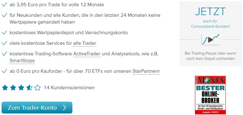 Das Trader-Konto der Consorsbank zeichnet sich durch niedrige Gebühren aus.
